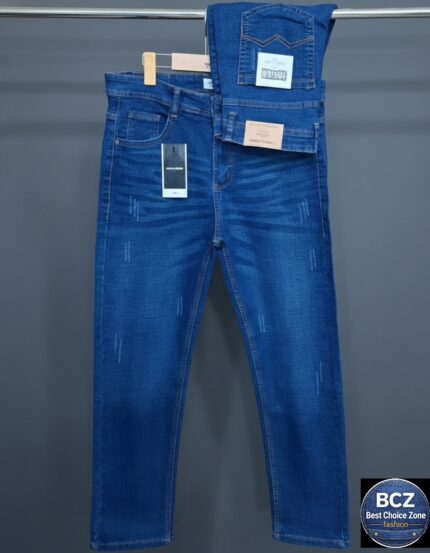 Premium Denim Jeans Pant for Men - ডিপ ব্লু আচড় ডিজাইন