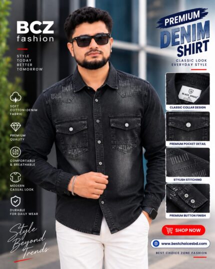Denim Shirt for Men – Black Ash Grinding