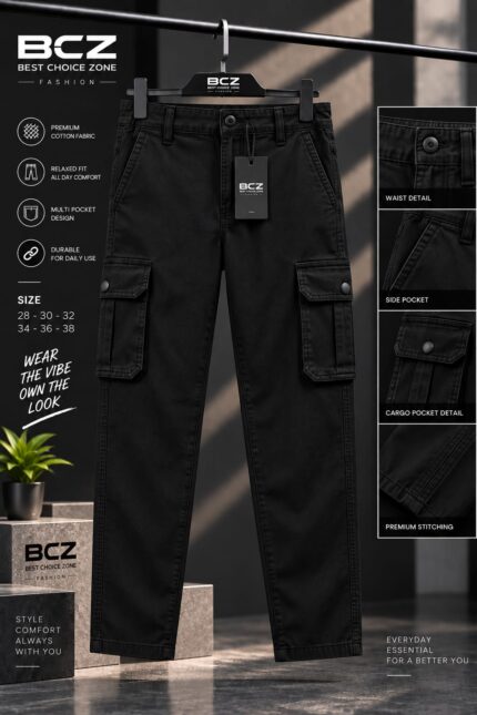Cotton cargo & joggers - ব্ল্যাক প্যান্ট স্টাইল