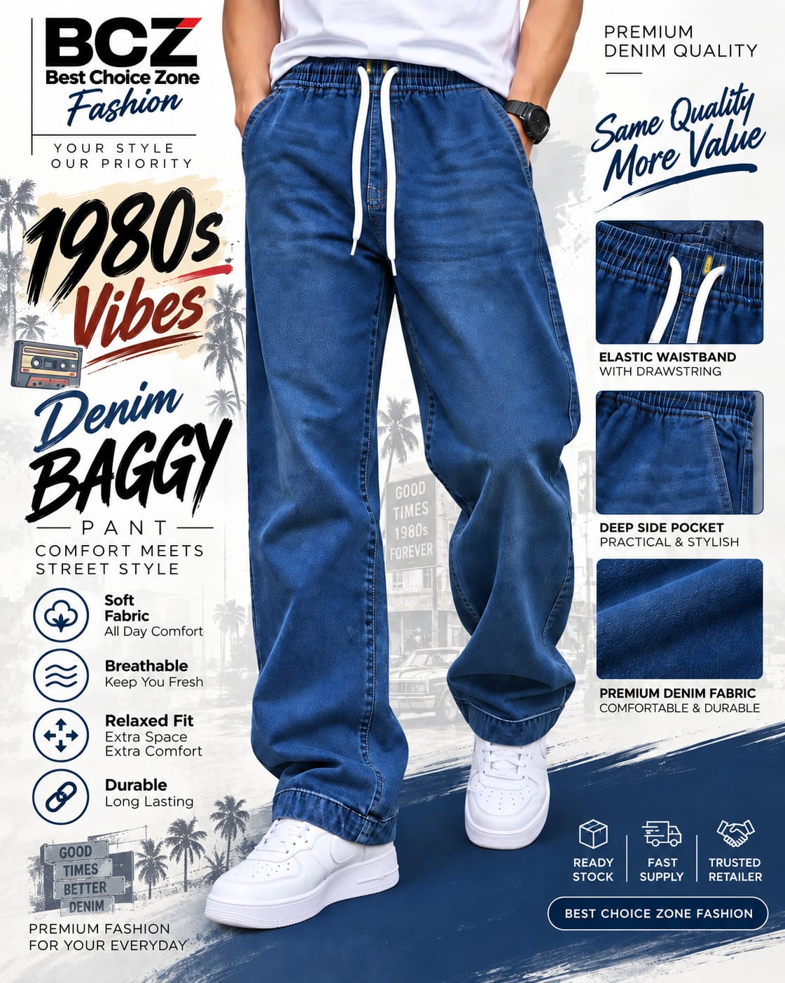 Baggy Jeans for Men – Deep Blue