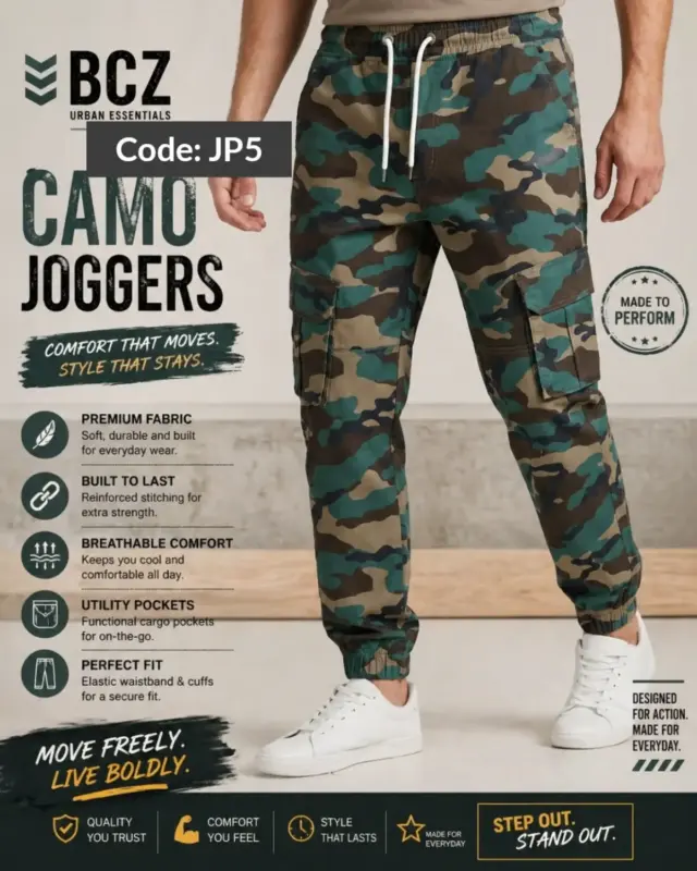 Blue Camo Cargo Joggers for Men