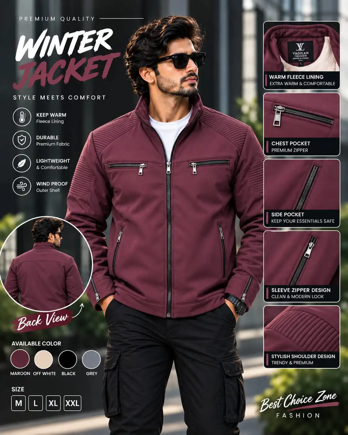 China Sherpa Winter Jacket for Men – Maroon China Sherpa Winter Jacket for Men – Maroon - Image 1