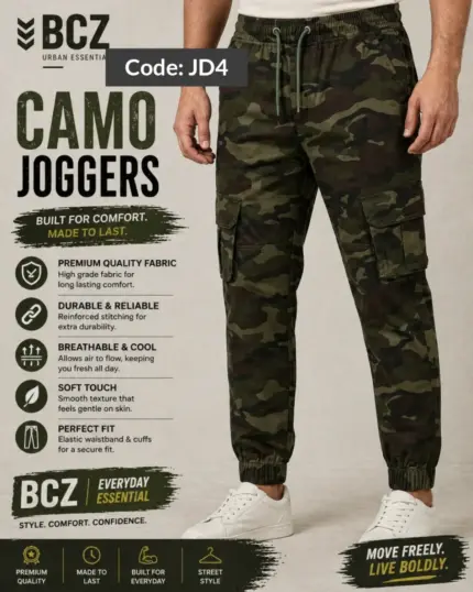 Dark Green Camo Cargo Joggers for Men