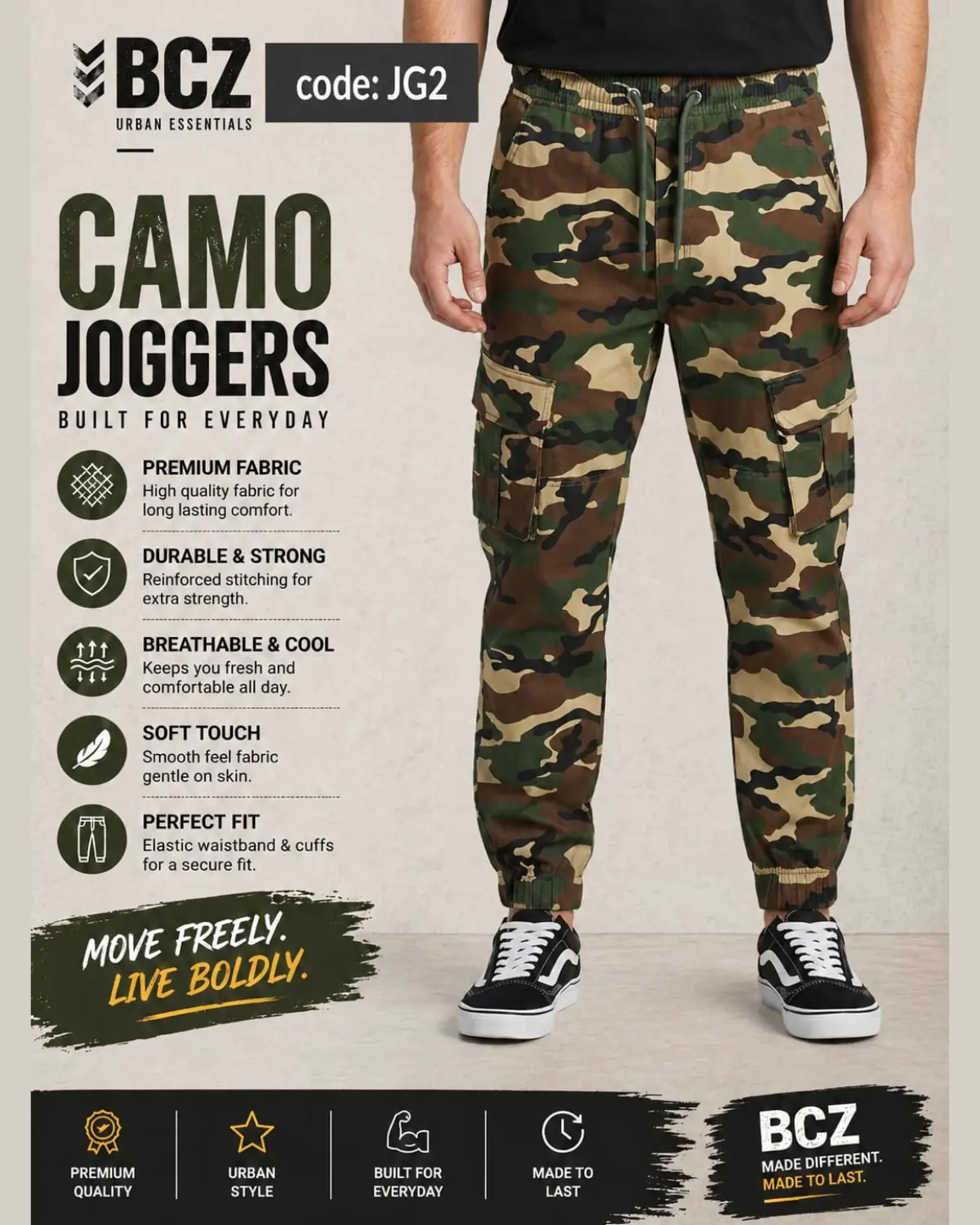Green Camo Cargo Joggers for Men – Premium Camouflage Cargo Pants Green Camo Cargo Joggers for Men